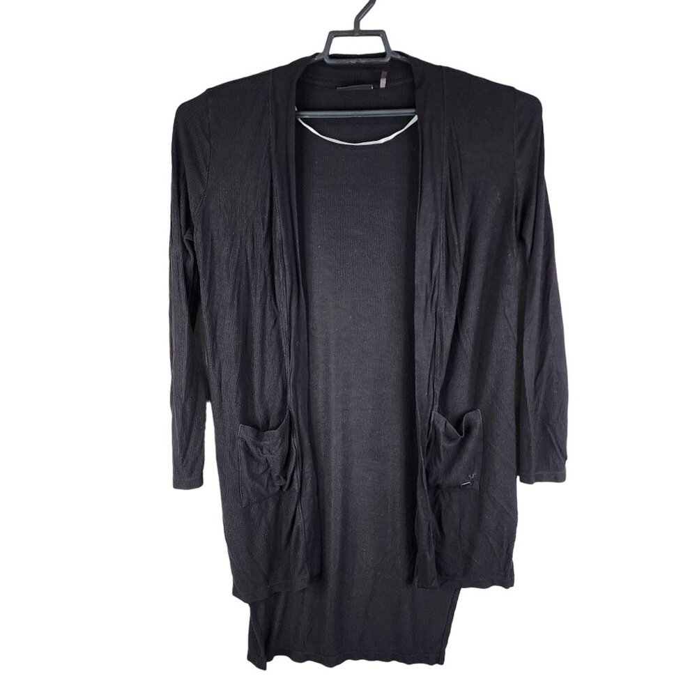 Womens DKNY Jeans Black Open Front Cardigan Sweater w/ Pockets Lightweight M
